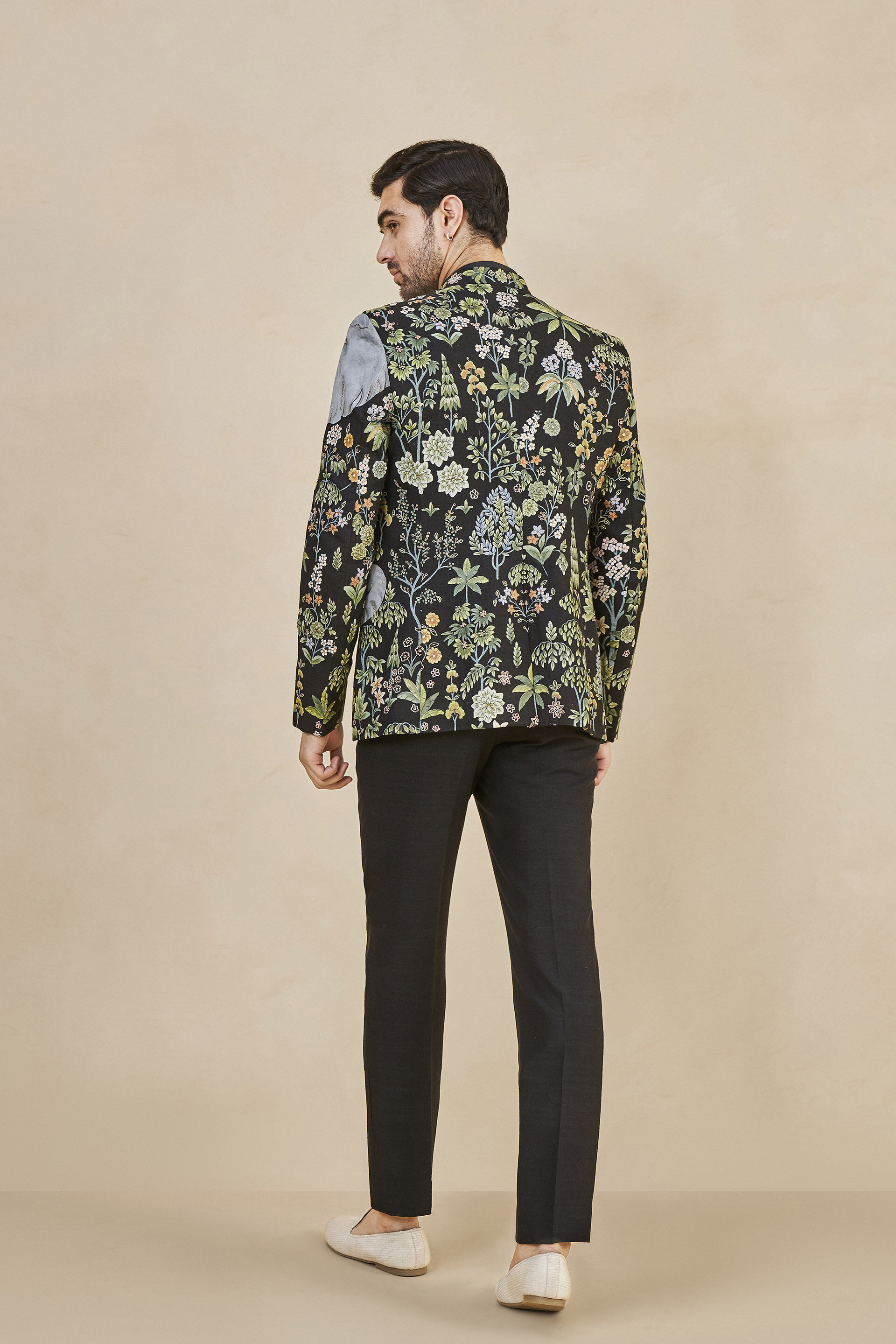 Haathi Harmony Hand-painted Pichhwai Silk Bandhgala - Black, Black, image 3